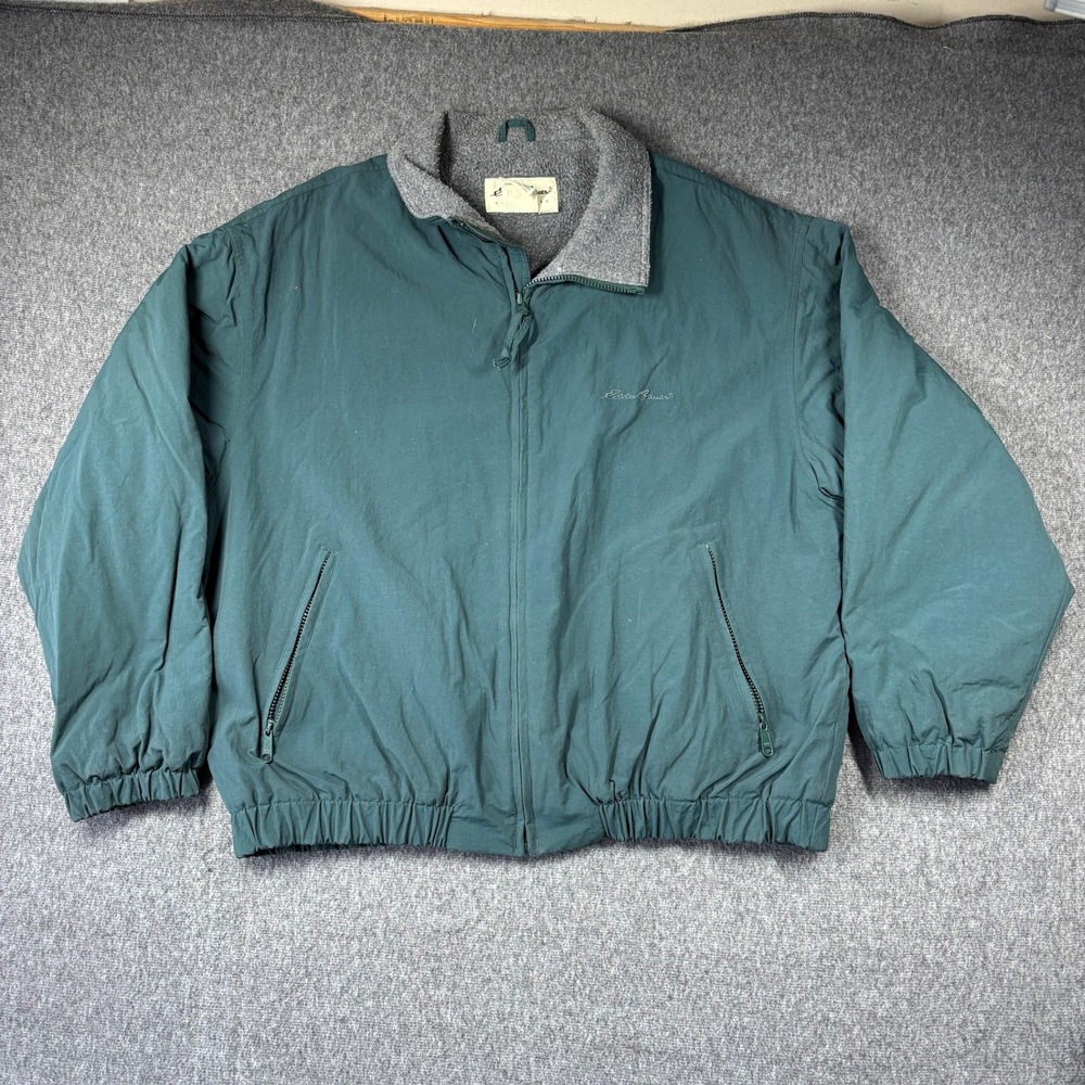 Eddie Bauer Mens Hunter Green Full Zip Fleece‎ Lined Bomber Jacket Size Large